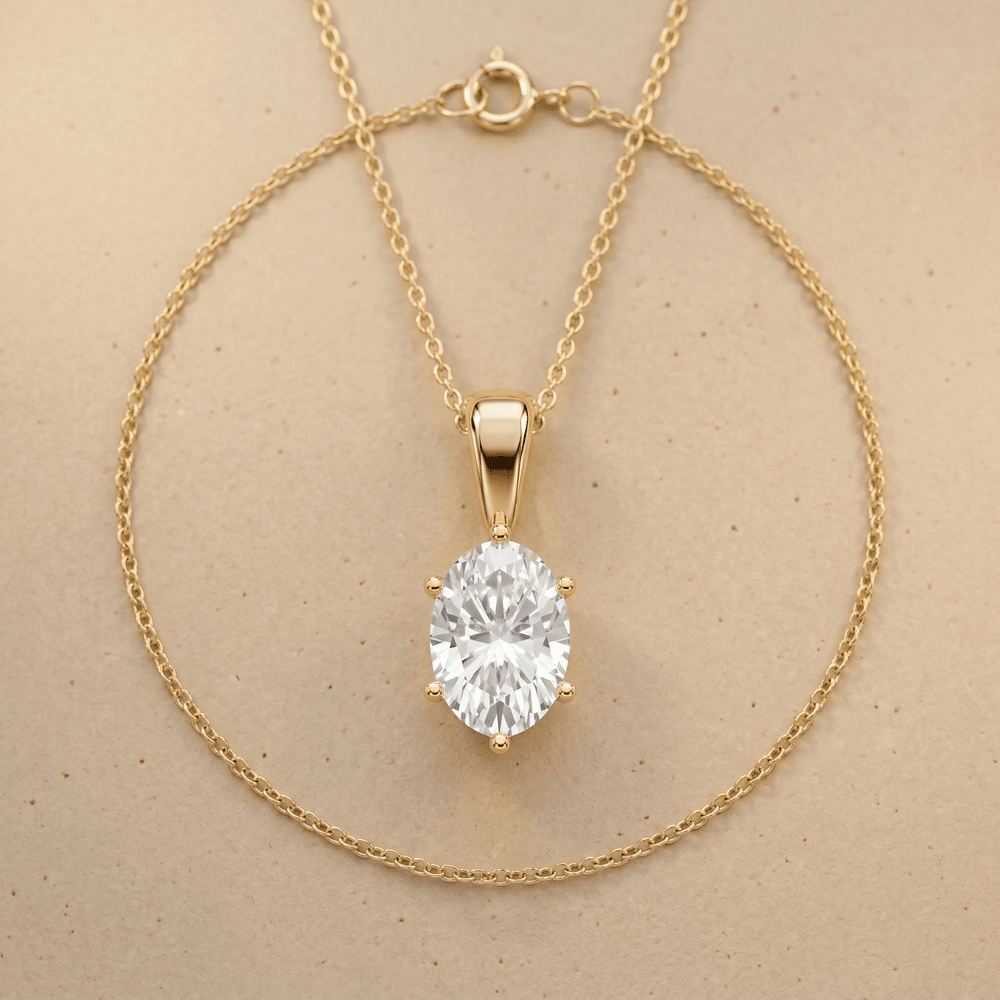 Oval Solitaire Pendant Necklace 14K Gold Oval Diamond Necklace