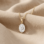 Oval Solitaire Pendant Necklace 14K Gold Oval Diamond Necklace