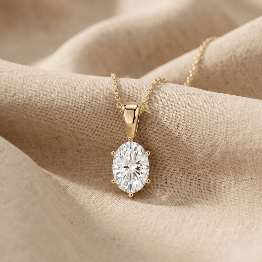 Oval Solitaire Pendant Necklace 14K Gold Oval Diamond Necklace