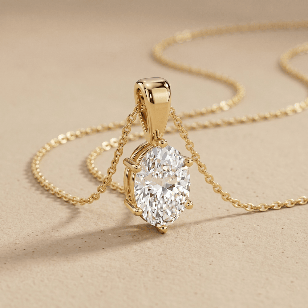 Oval Solitaire Pendant Necklace 14K Gold Oval Diamond Necklace
