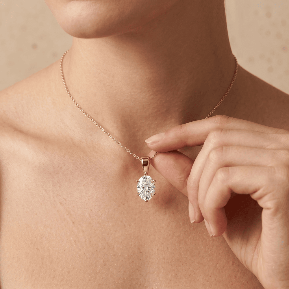 Oval Solitaire Pendant Necklace 14K Gold Oval Diamond Necklace