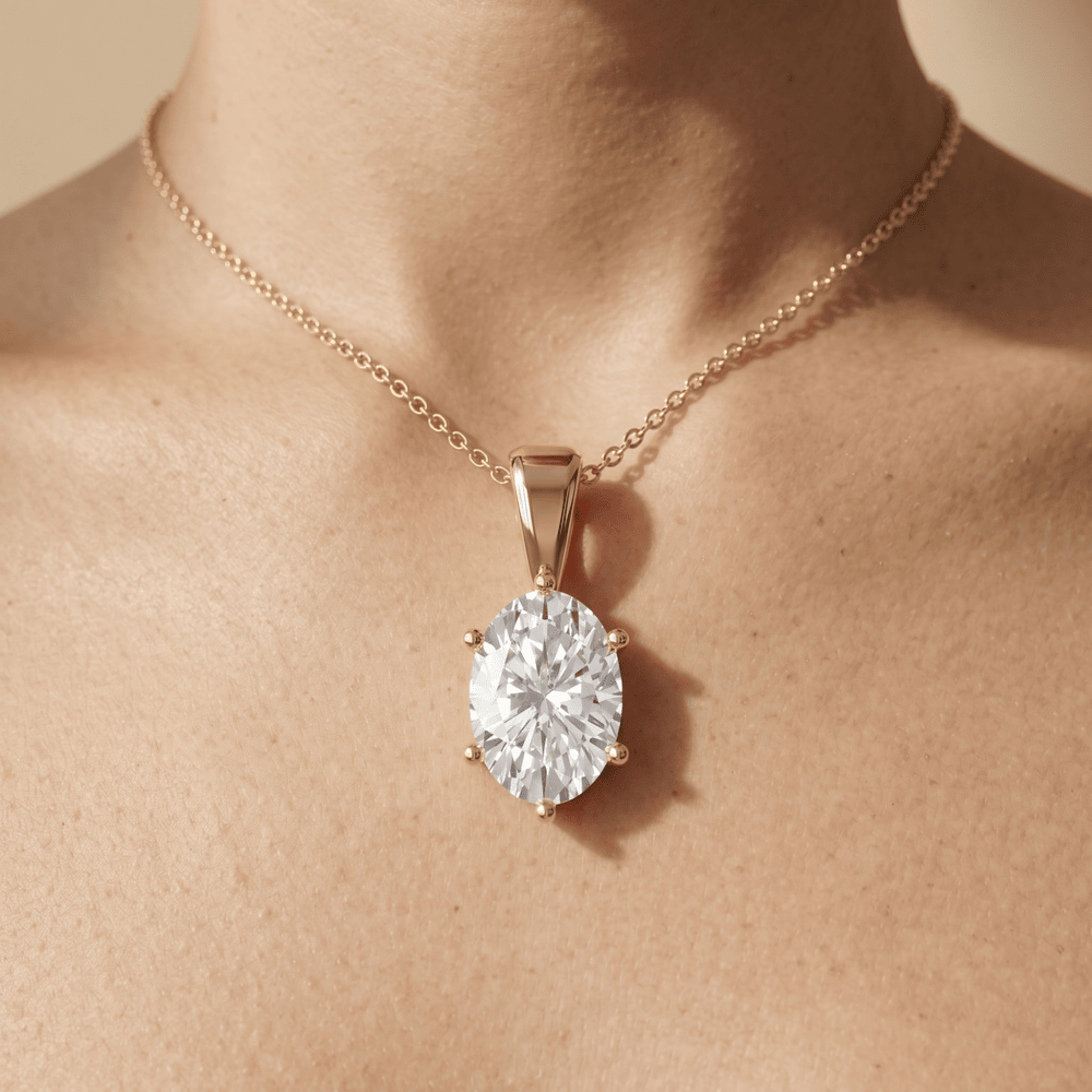 Oval Solitaire Pendant Necklace 14K Gold Oval Diamond Necklace
