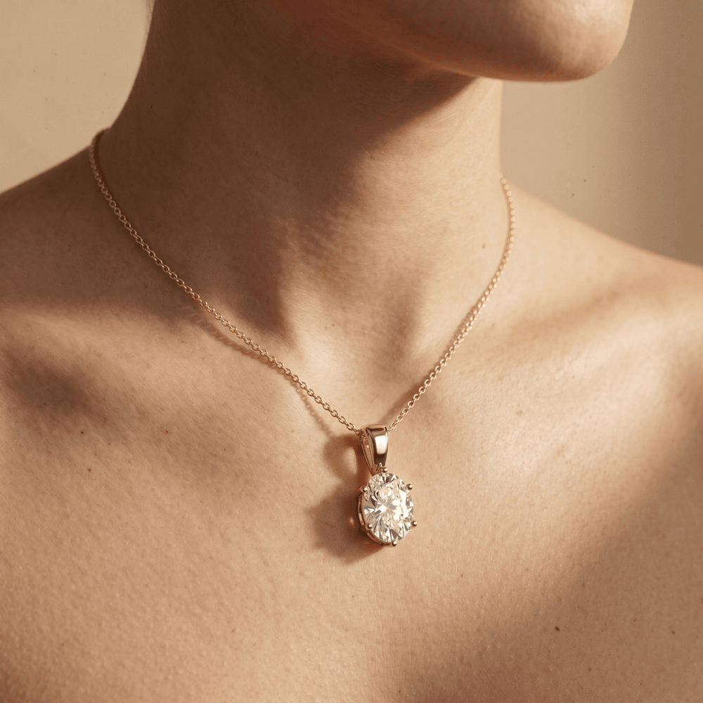 Oval Solitaire Pendant Necklace 14K Gold Oval Diamond Necklace