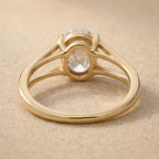 Split band oval moissanite ring top view