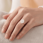 Oval moissanite bridal ring on hand