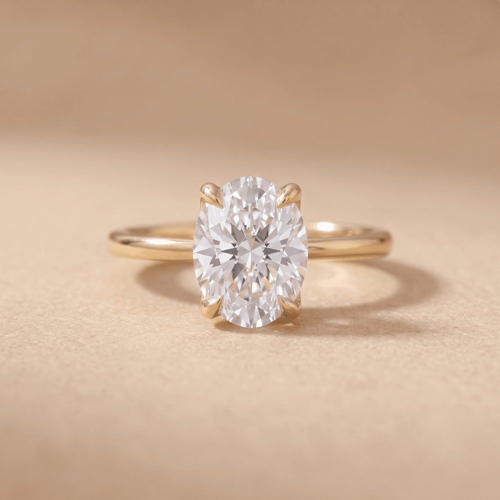 Oval solitaire moissanite bridal ring front view