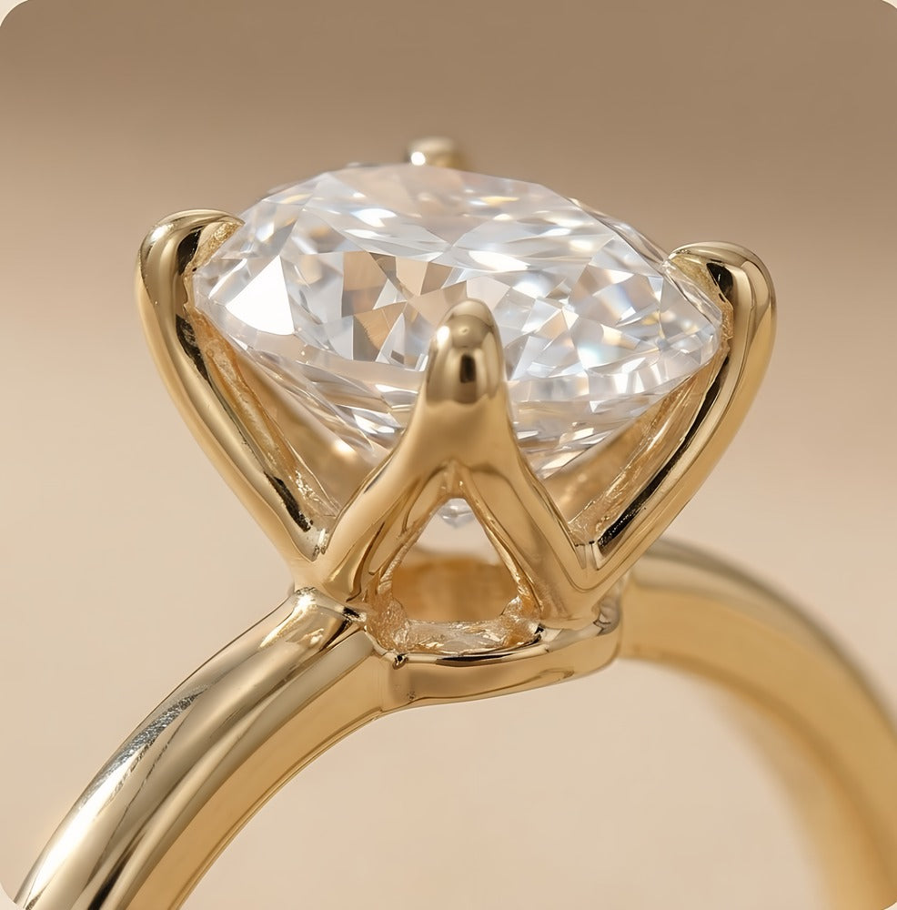 Solitaire oval moissanite ring side profile