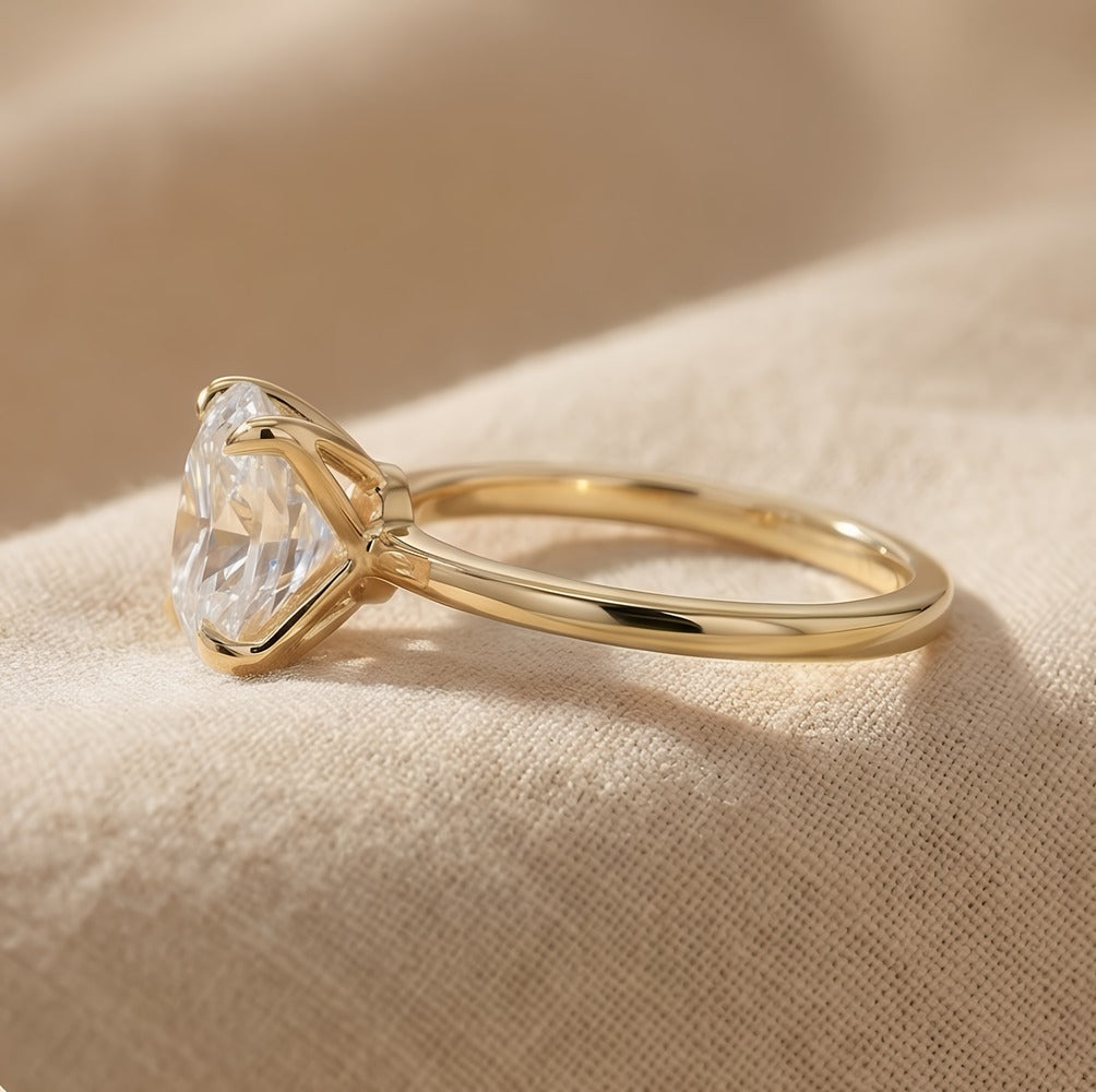Solitaire oval moissanite ring side profile