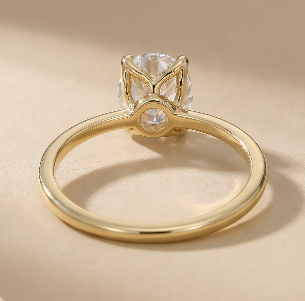 Solitaire oval moissanite ring top angle