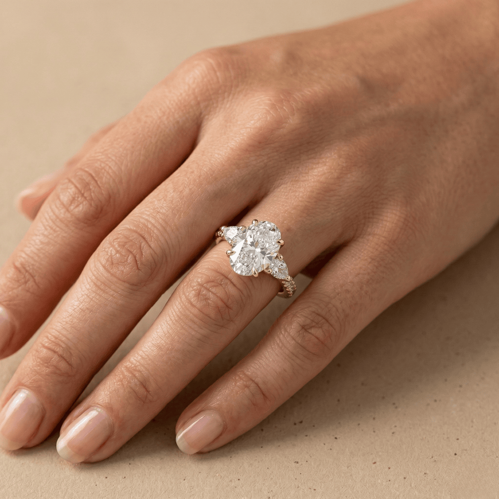 Elegant Oval Diamond Engagement Ring with Pave Band
