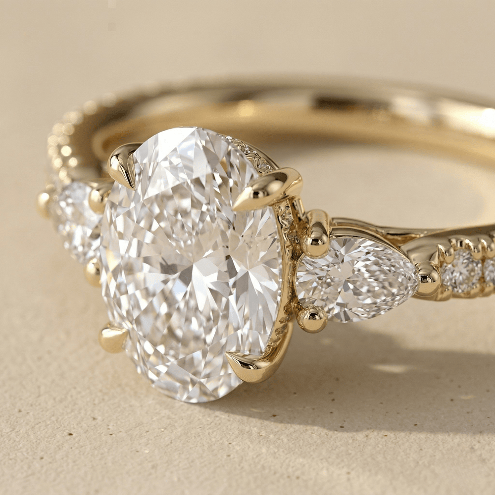 Lab Grown Oval Diamond Ring with Pave Set Band