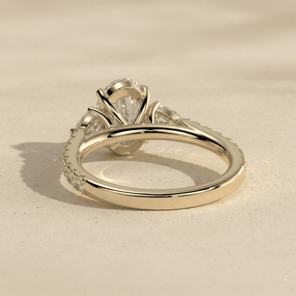 Oval Three Stones Pave Band Engagement Ring in Lab Diamond - view 10