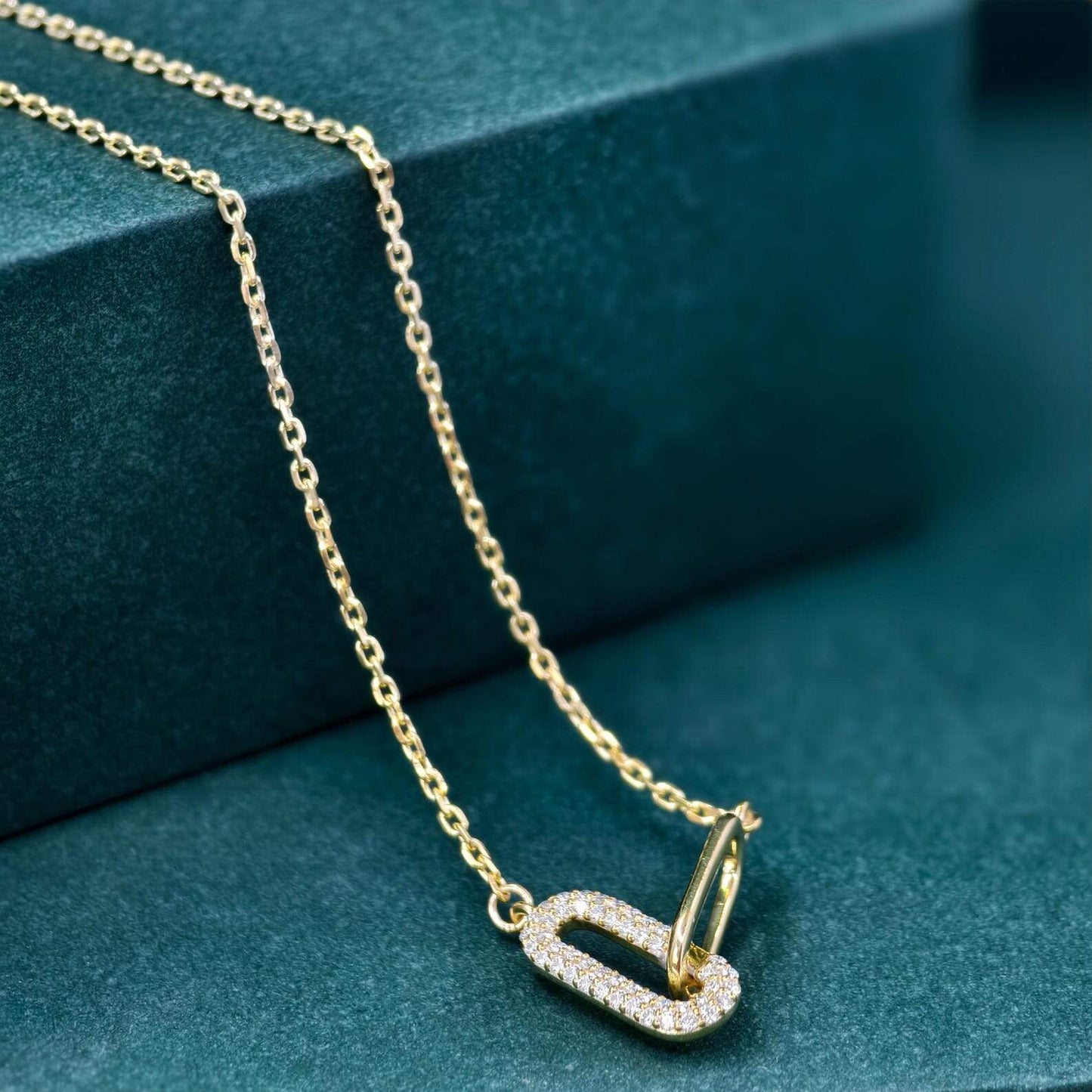 14k Gold Paperclip Diamond Charm Everyday Necklace