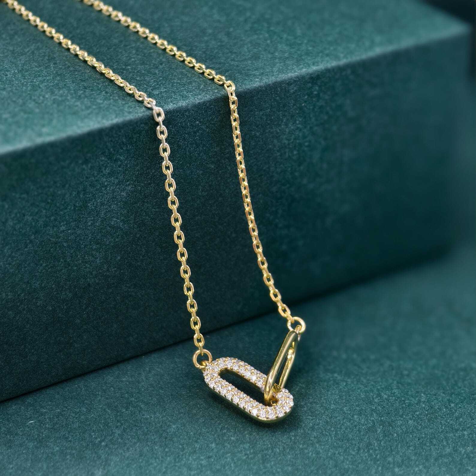 14k Gold Paperclip Diamond Charm Everyday Necklace