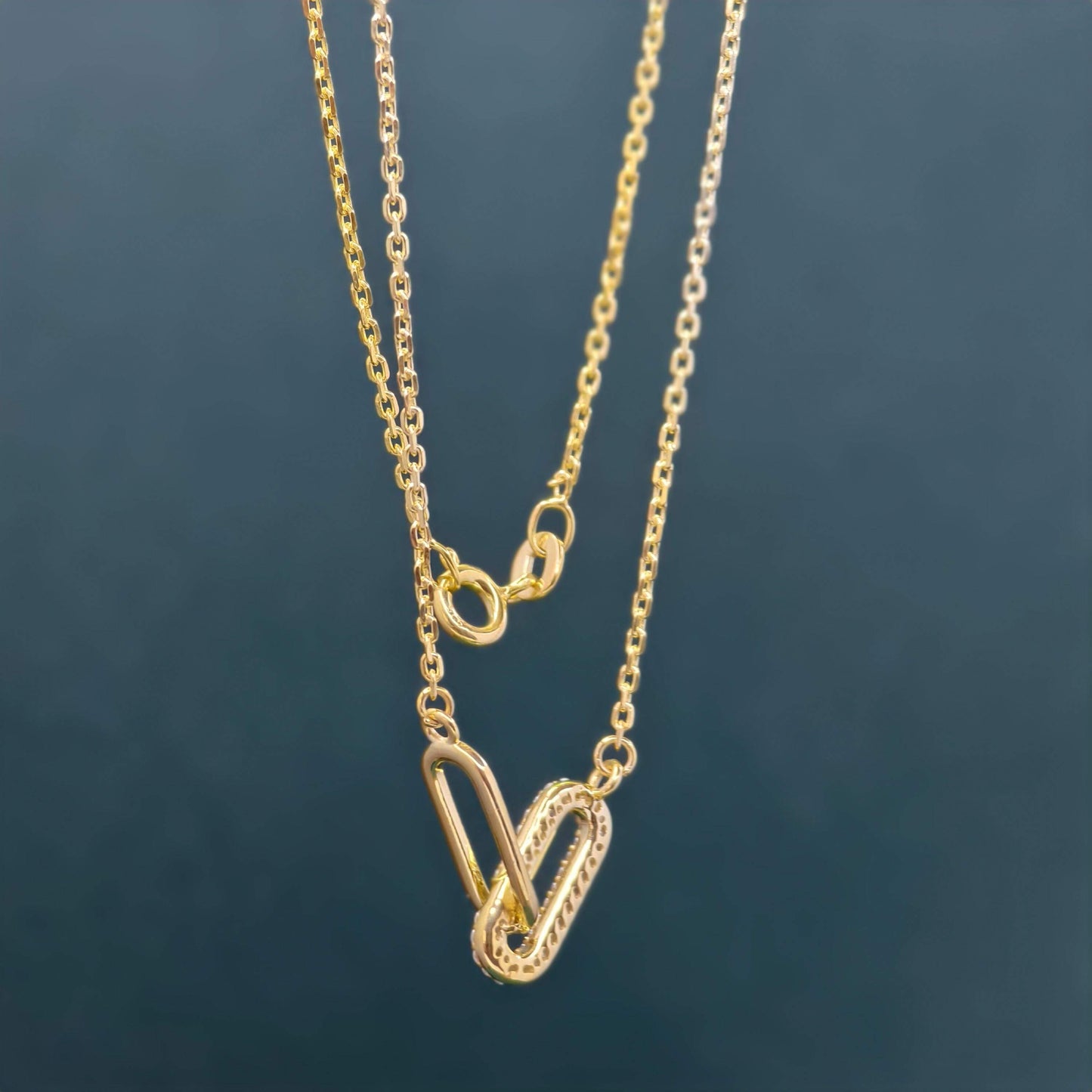 14k Gold Paperclip Diamond Charm Everyday Necklace