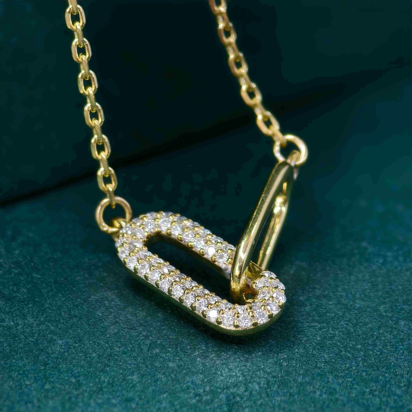 14k Gold Paperclip Diamond Charm Everyday Necklace