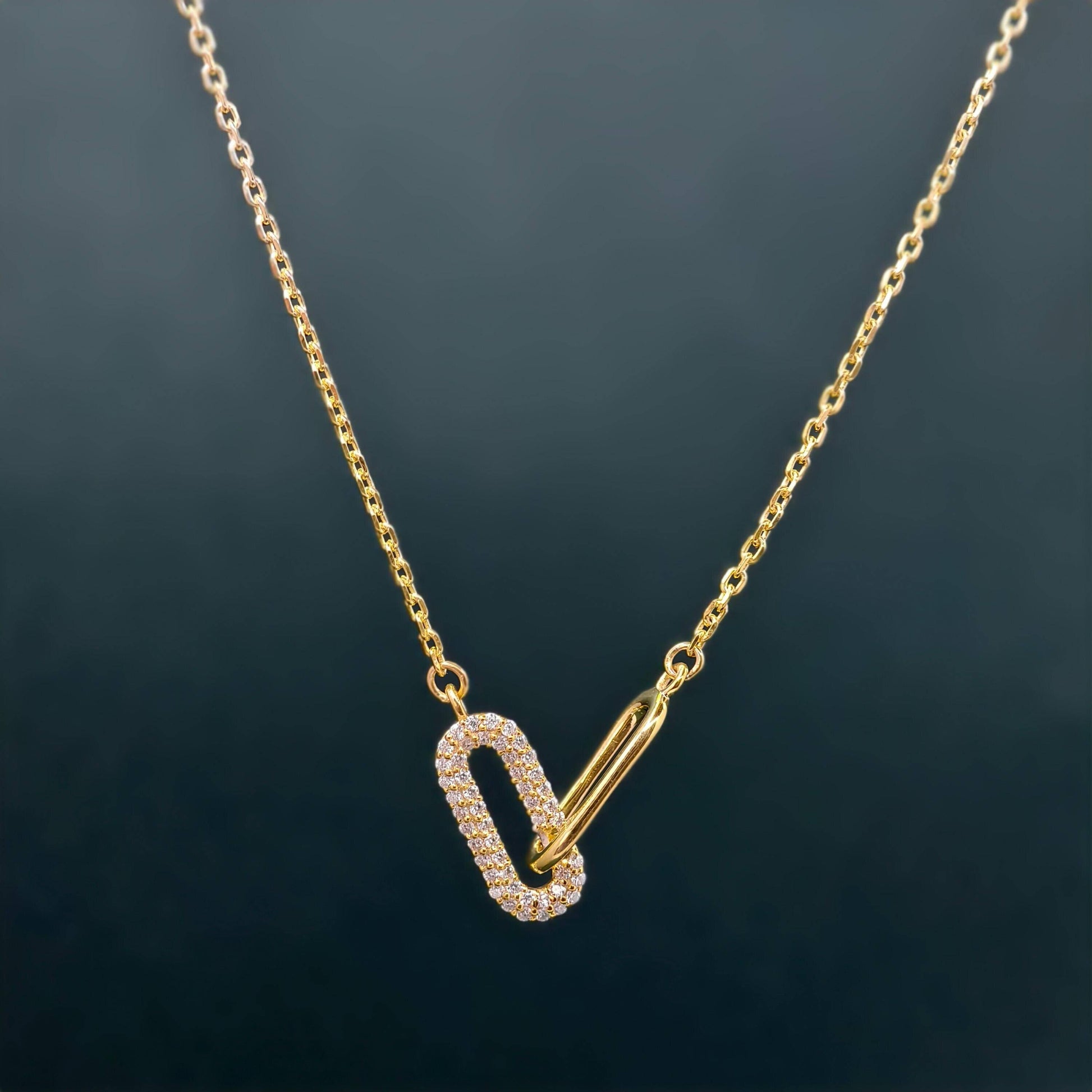 14k Gold Paperclip Diamond Charm Everyday Necklace