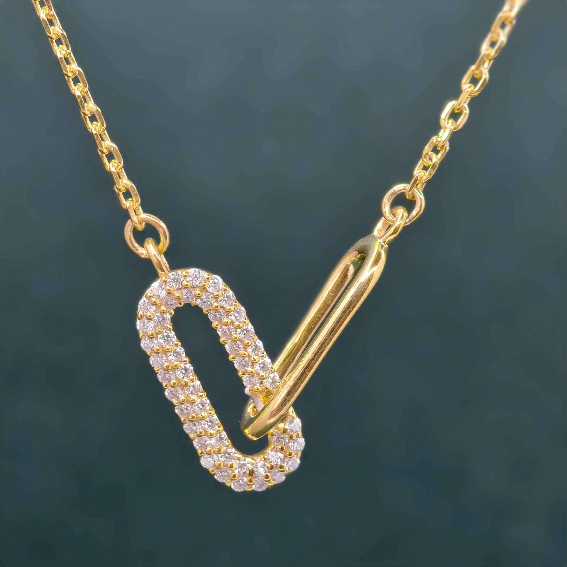 14k Gold Paperclip Diamond Charm Everyday Necklace