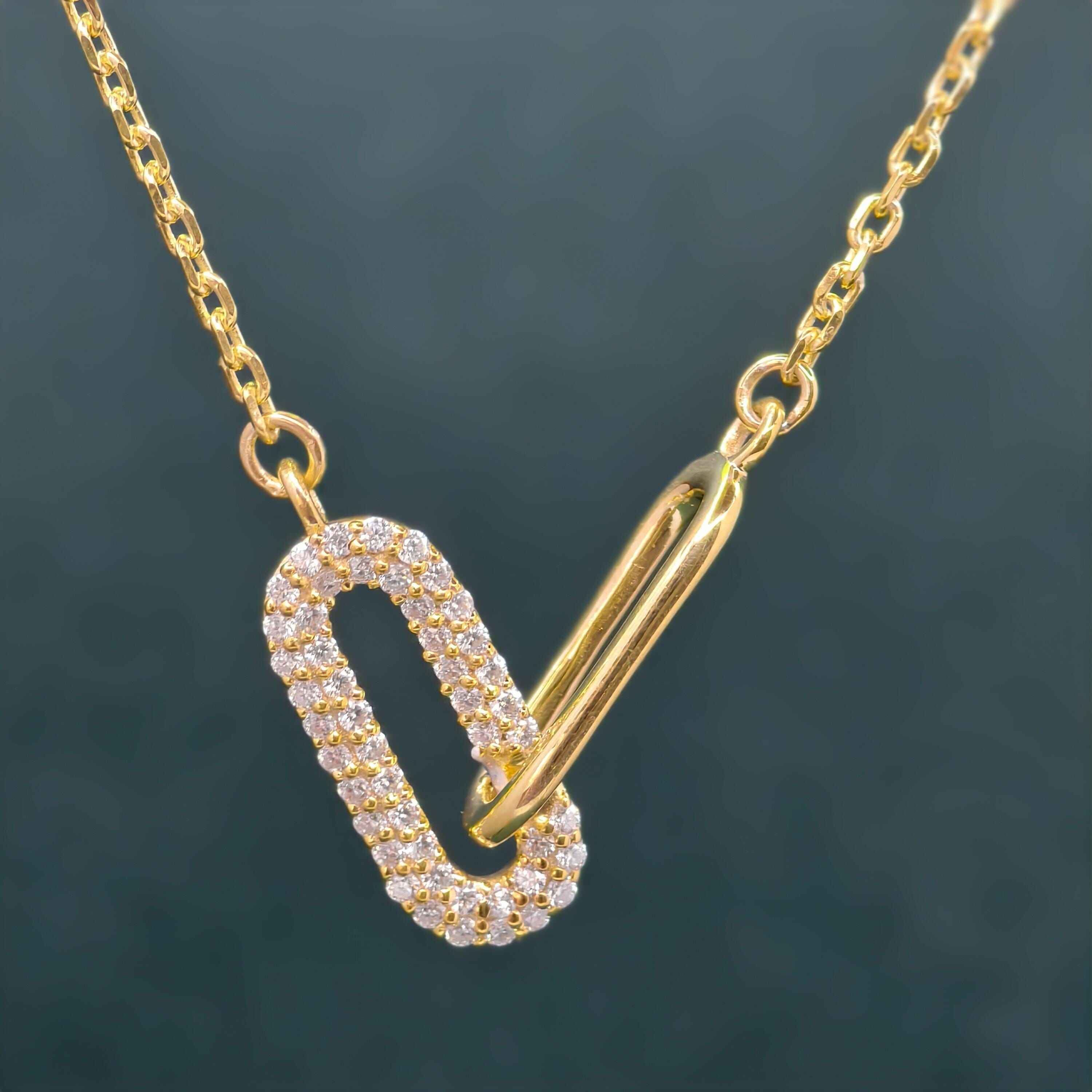 14k Gold Paperclip Diamond Charm Everyday Necklace - JBR Jeweler