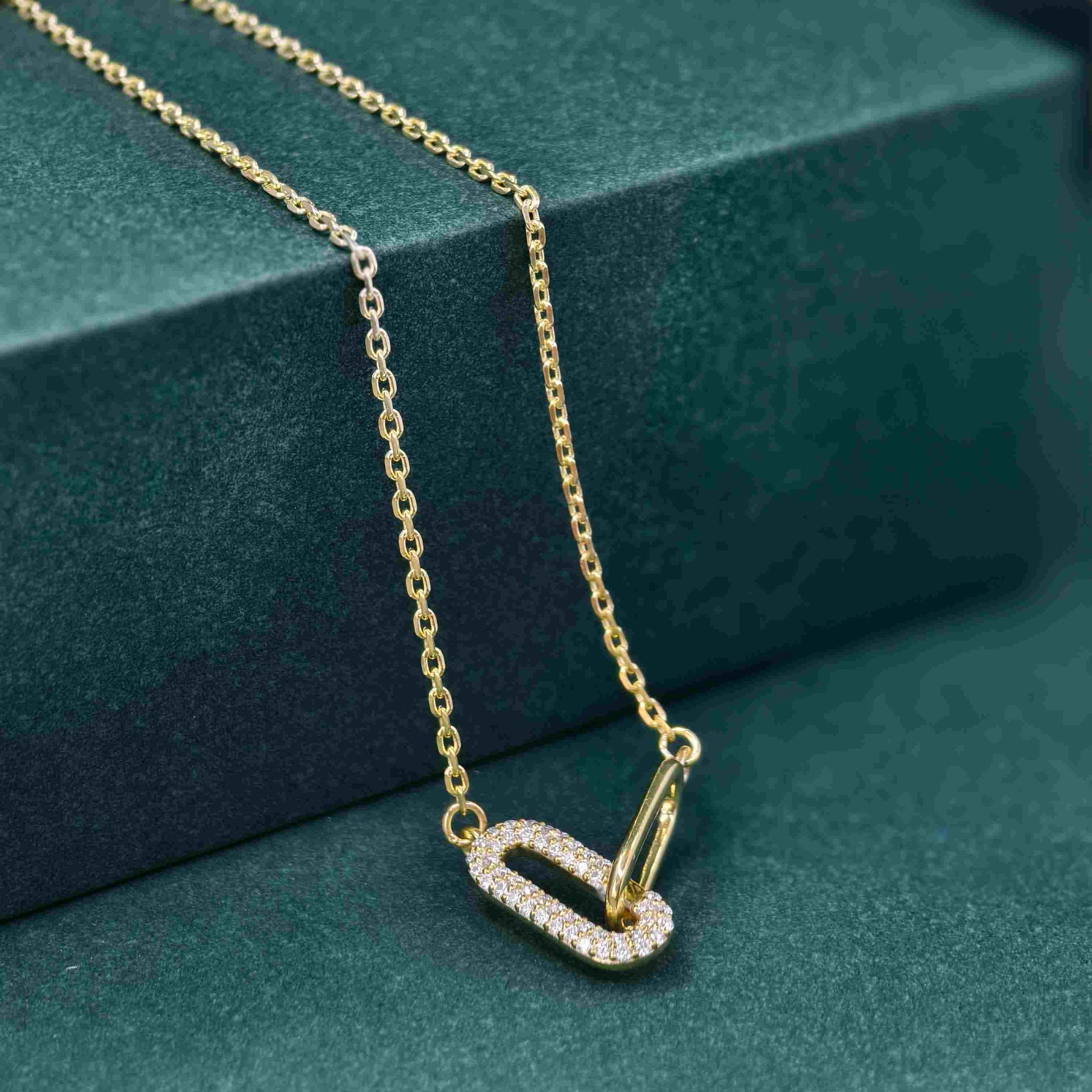 14k Gold Paperclip Diamond Charm Everyday Necklace