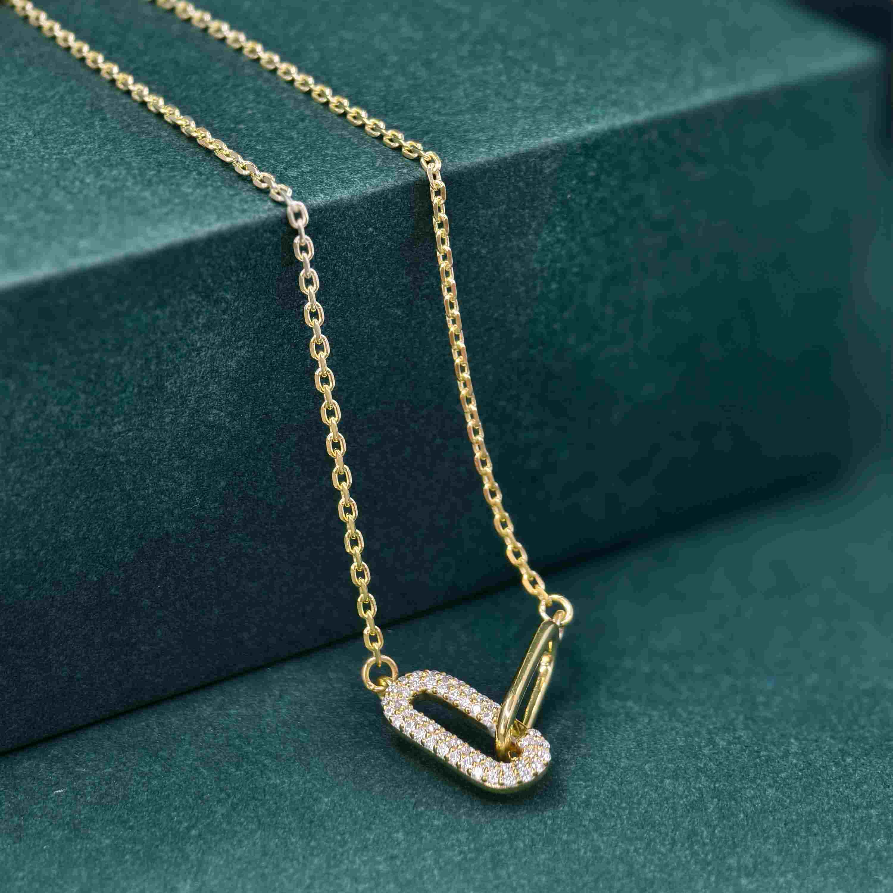 14k Gold Paperclip Diamond Charm Everyday Necklace - JBR Jeweler