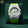 Parrot Green Silicon Straps Moissanite Bust Down Diamond Watch