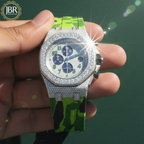 Parrot Green Silicone Army Belt Hip Hop Bling Iced Out Watch