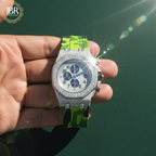 Parrot Green Silicone Army Belt Hip Hop Bling Iced Out Watch