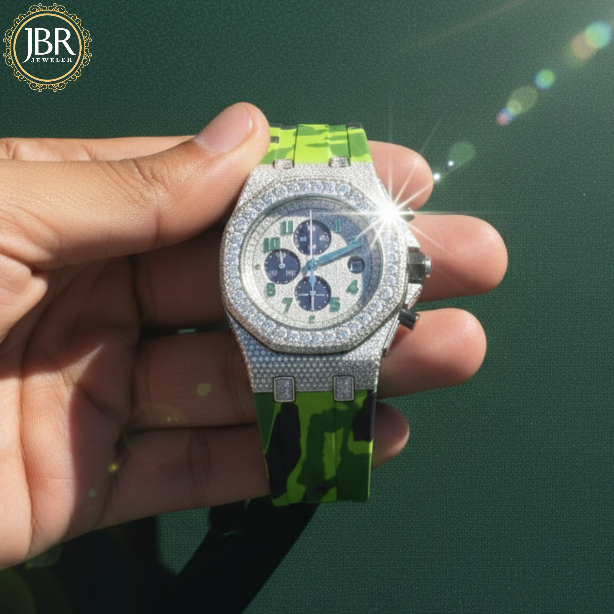 Parrot Green Silicone Army Belt Hip Hop Bling Iced Out Watch