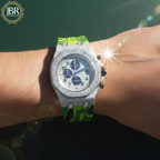 Parrot Green Silicone Army Belt Hip Hop Bling Iced Out Watch