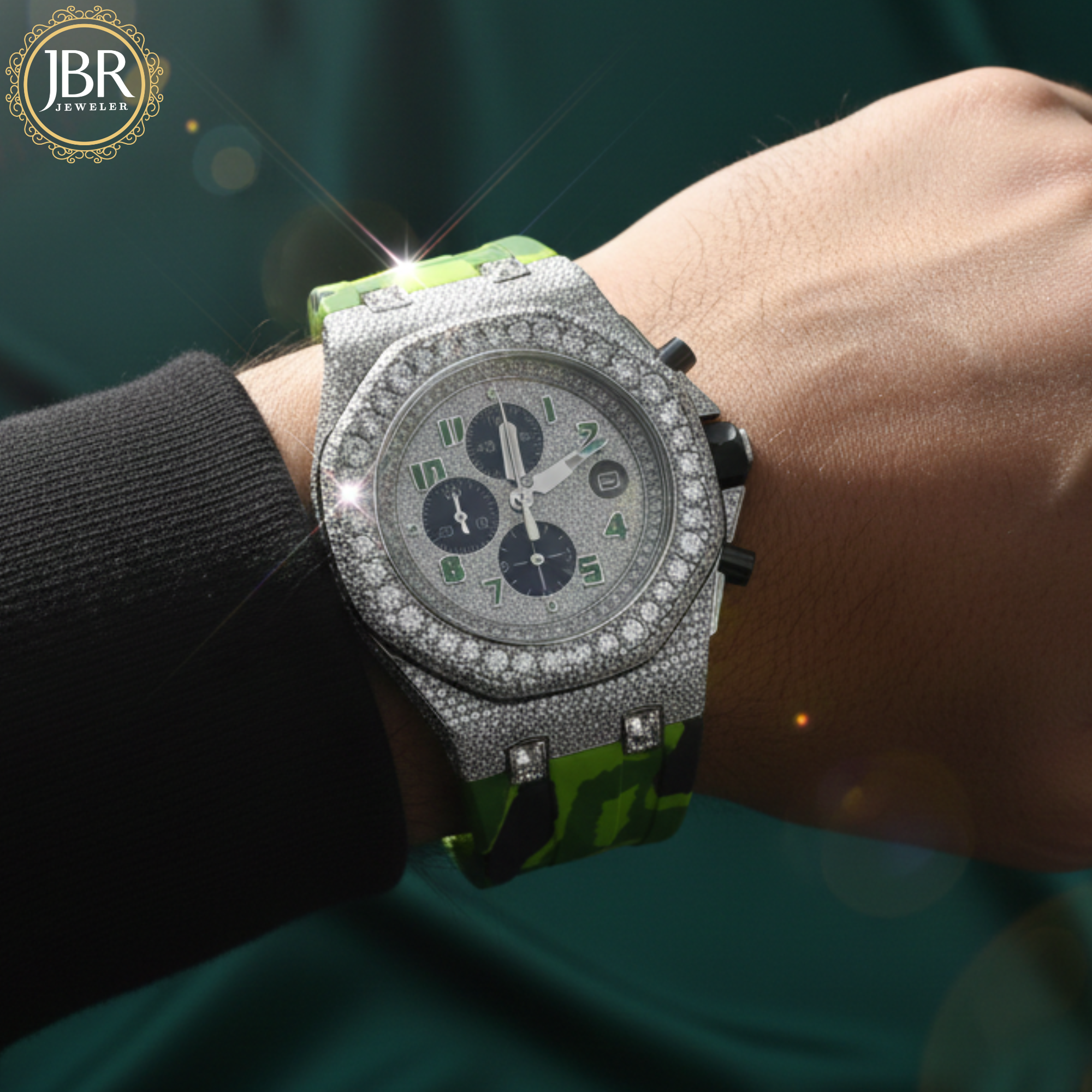 Parrot Green Silicone Army Belt Hip Hop Bling Iced Out Watch