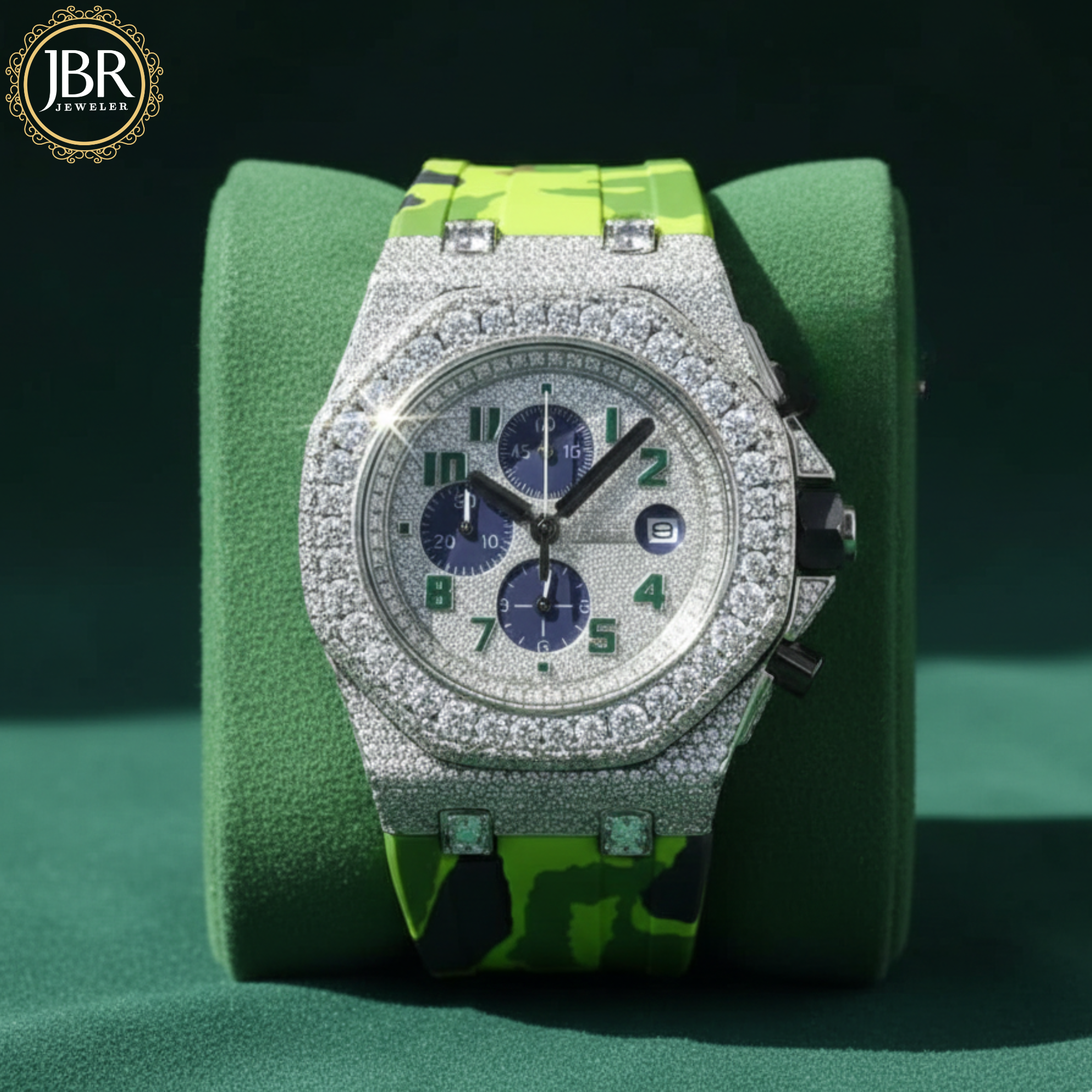 Parrot Green Silicone Army Belt Hip Hop Bling Iced Out Watch