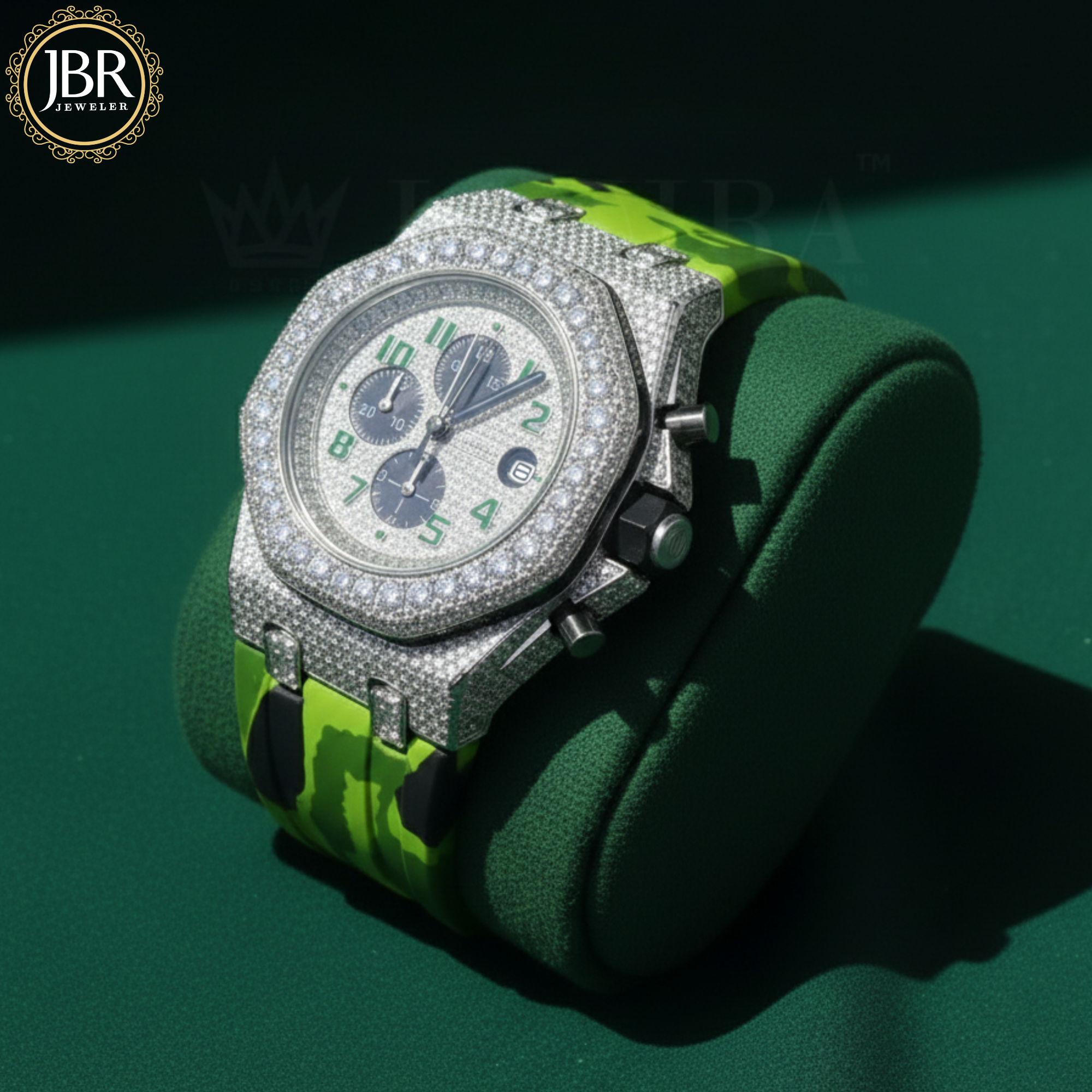 Parrot Green Silicone Army Belt Hip Hop Bling Iced Out Watch