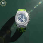 Parrot Green Silicone Army Belt Hip Hop Bling Iced Out Watch