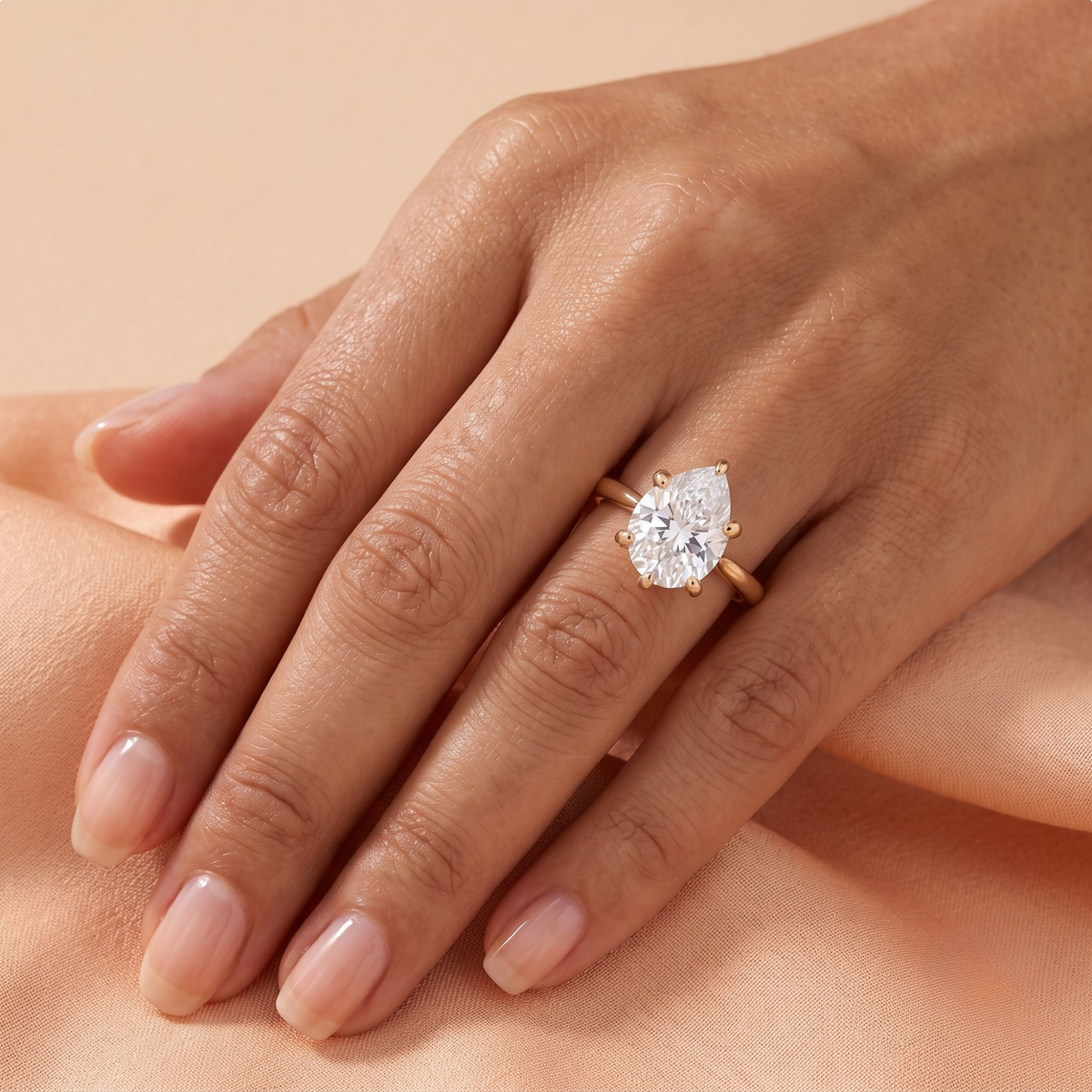 Cathedral pear moissanite ring, gift for years of love