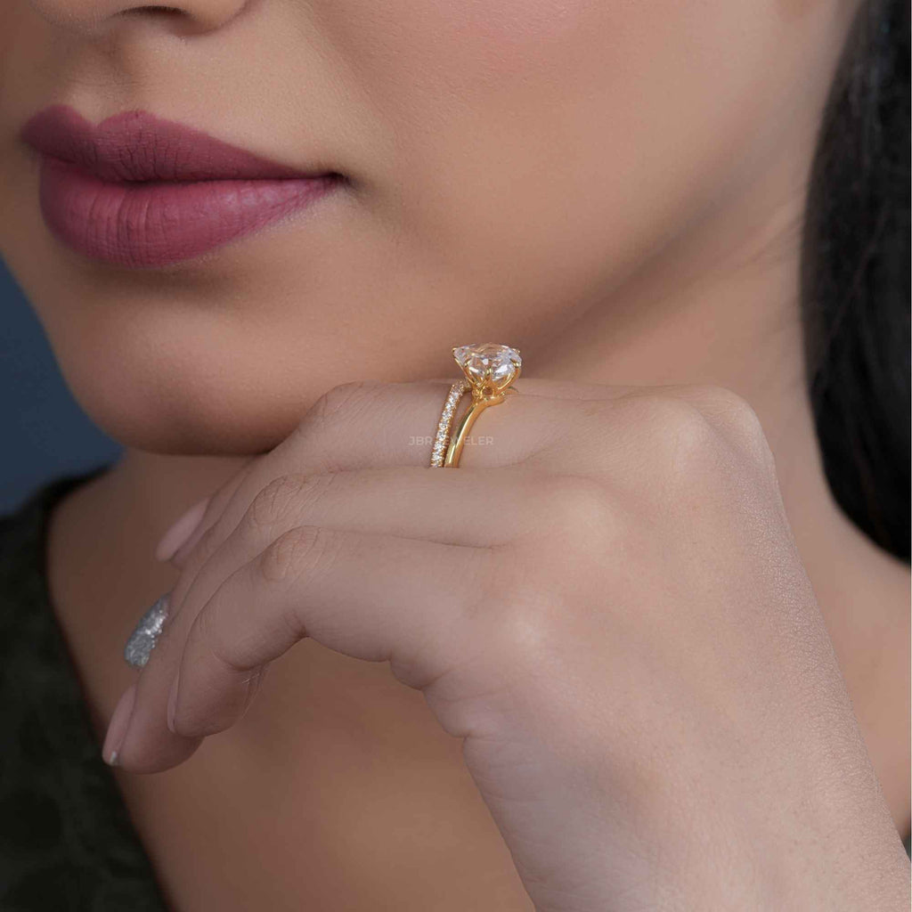 Pear Cut CVD Diamond Solitaire Engagement Ring With Bridal Sets - JBR Jeweler