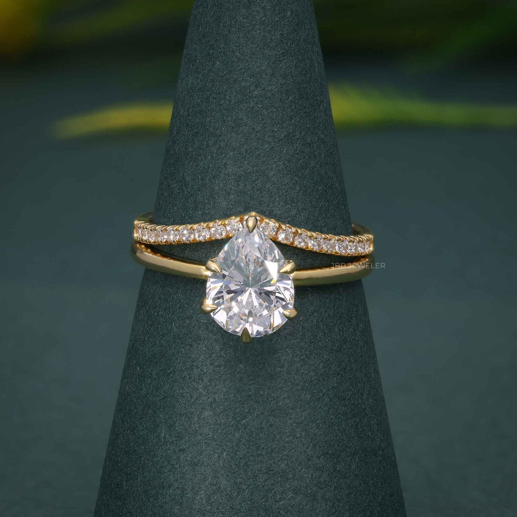 Pear Cut CVD Diamond Solitaire Engagement Ring With Bridal Sets - JBR Jeweler