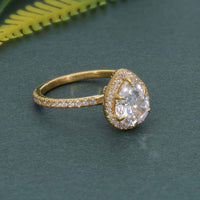 Pear Cut Halo Moissanite Diamond Engagement Ring