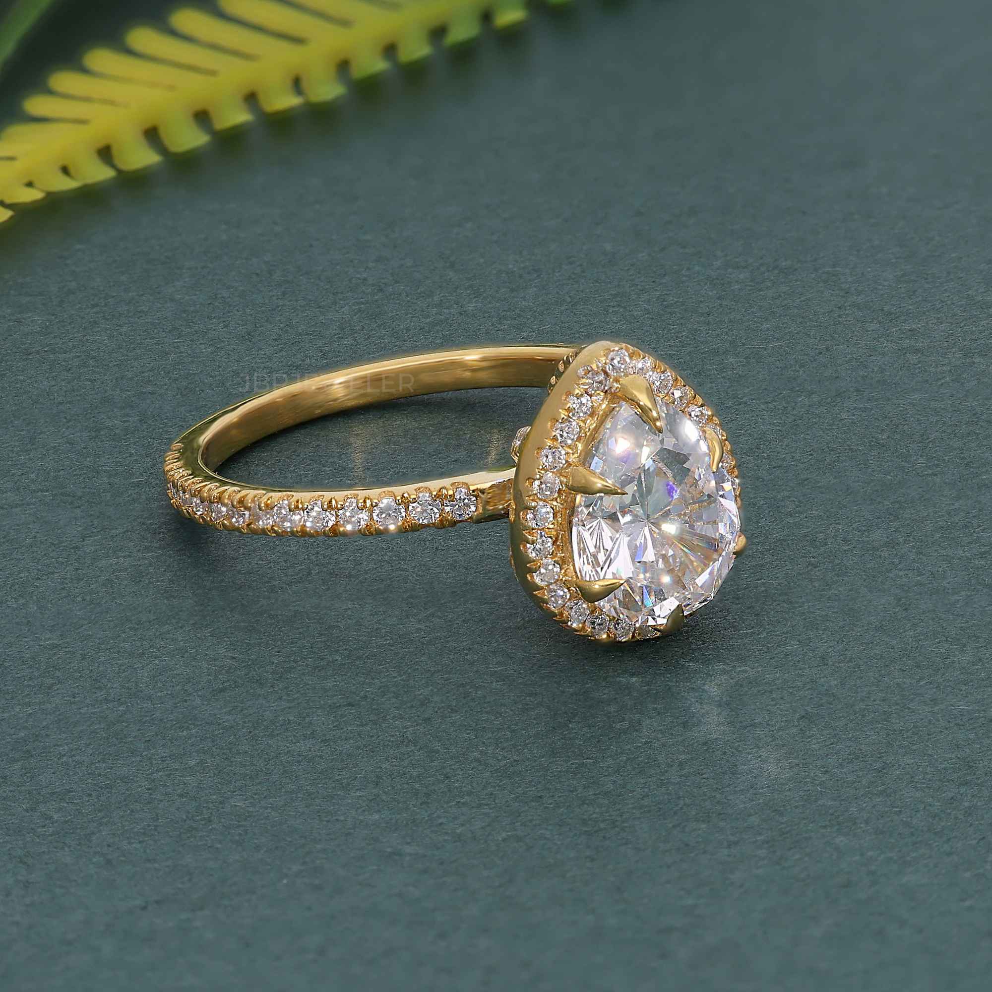 Pear Cut Halo Moissanite Diamond Engagement Ring - JBR Jeweler