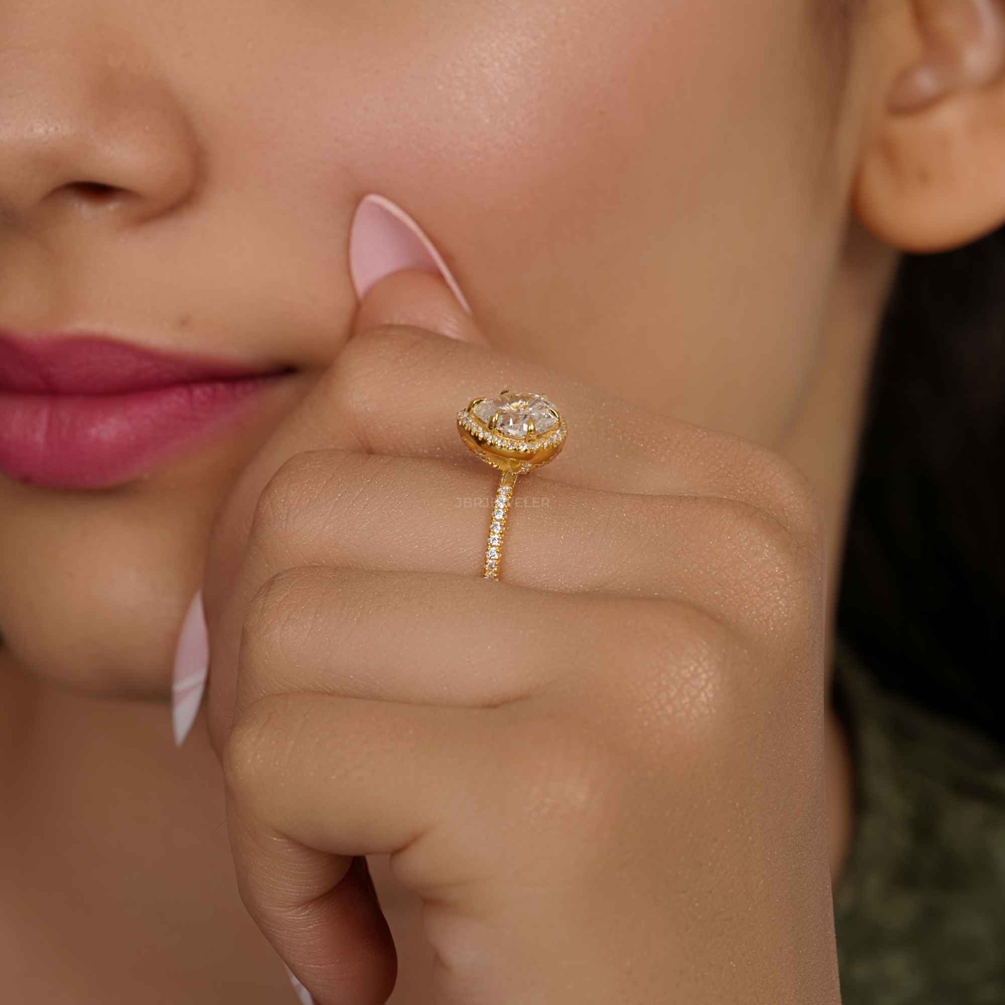 Pear Cut Halo Lab Grown Diamond Engagement Ring - JBR Jeweler