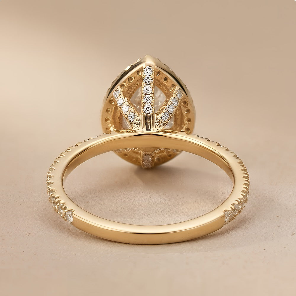 Pear Moissanite Bridal Ring Hidden Halo Design