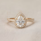 Moissanite Pear Cut Bridal Ring with Hidden Halo Setting