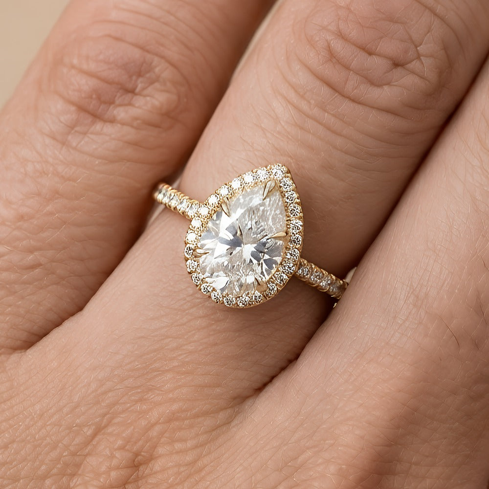 Pear Shape Hidden Halo Bridal Ring Side Profile