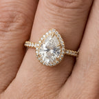Moissanite Pear Diamond Bridal Ring Hidden Halo Close Up