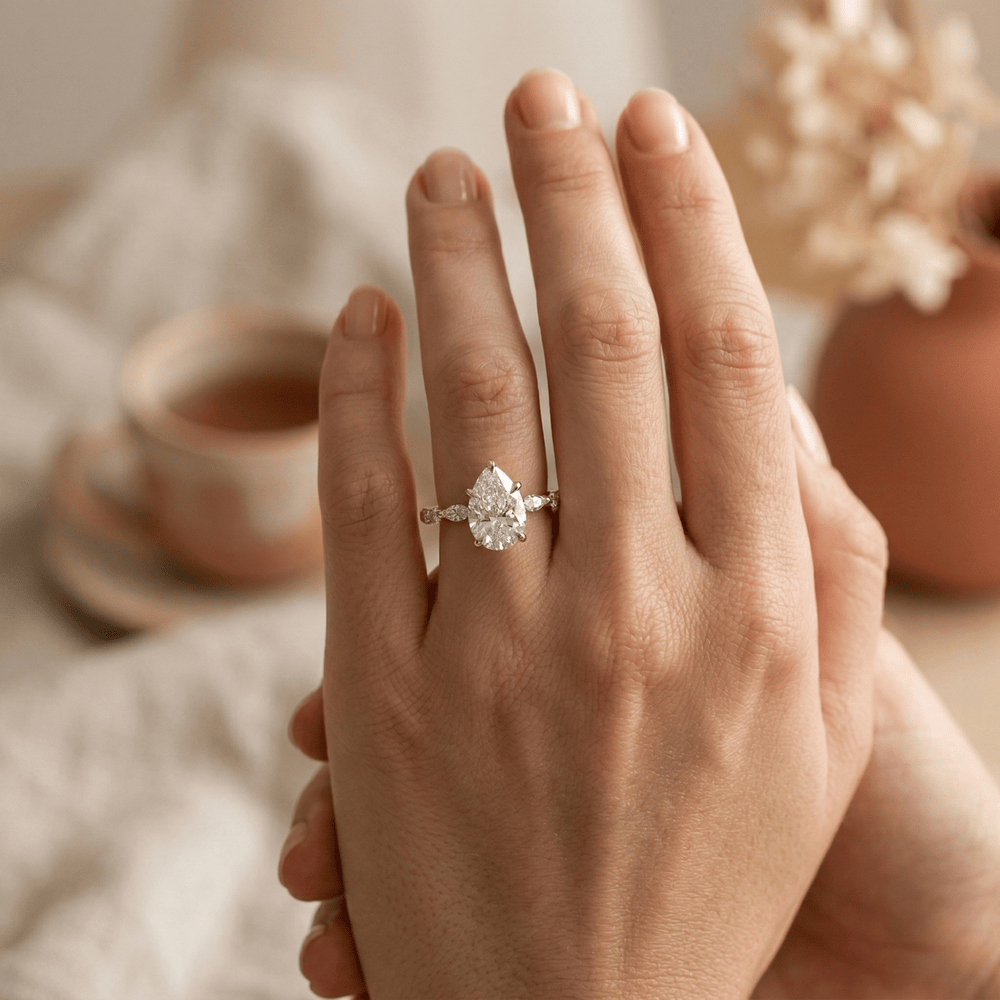 Elegant pear cut lab grown diamond ring for anniversary gift