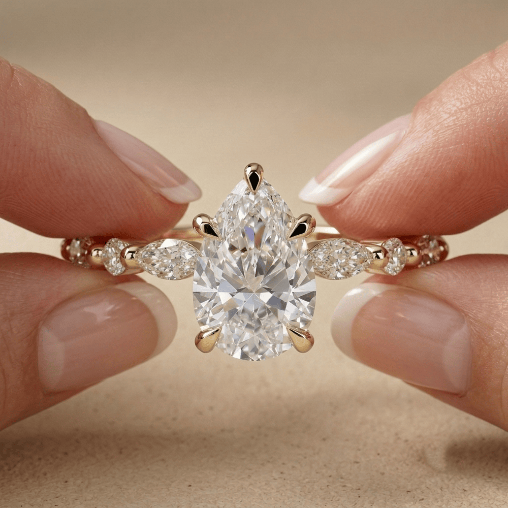 Pear cut lab grown diamond ring for women