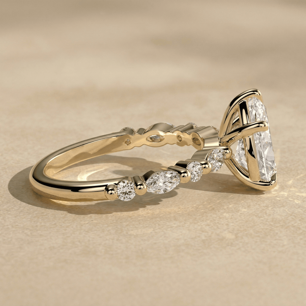 Luxury pear cut lab diamond wedding ring with side diamonds