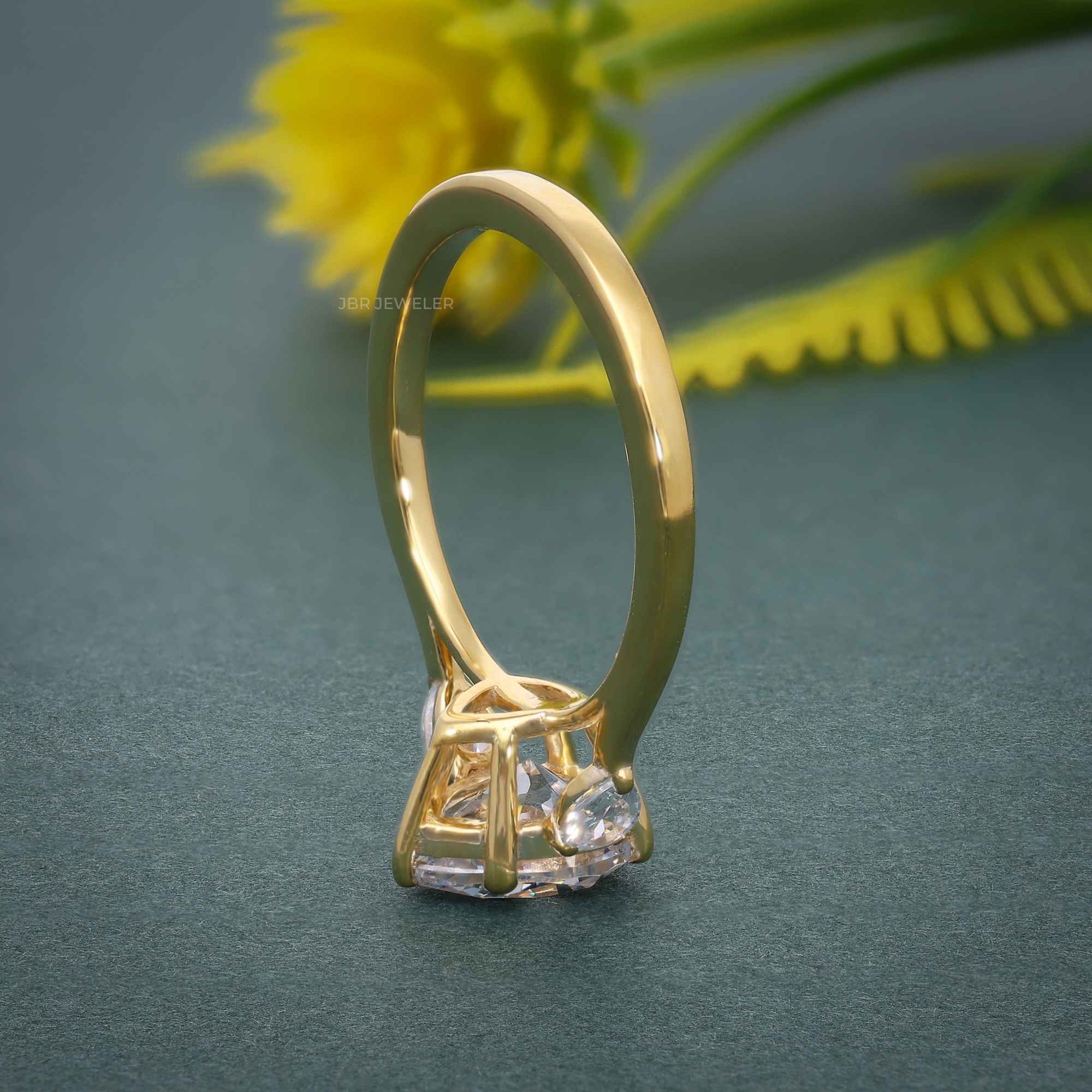 Three Stone Pear Moissanite Engagement Ring With Pear Side Stone - JBR Jeweler