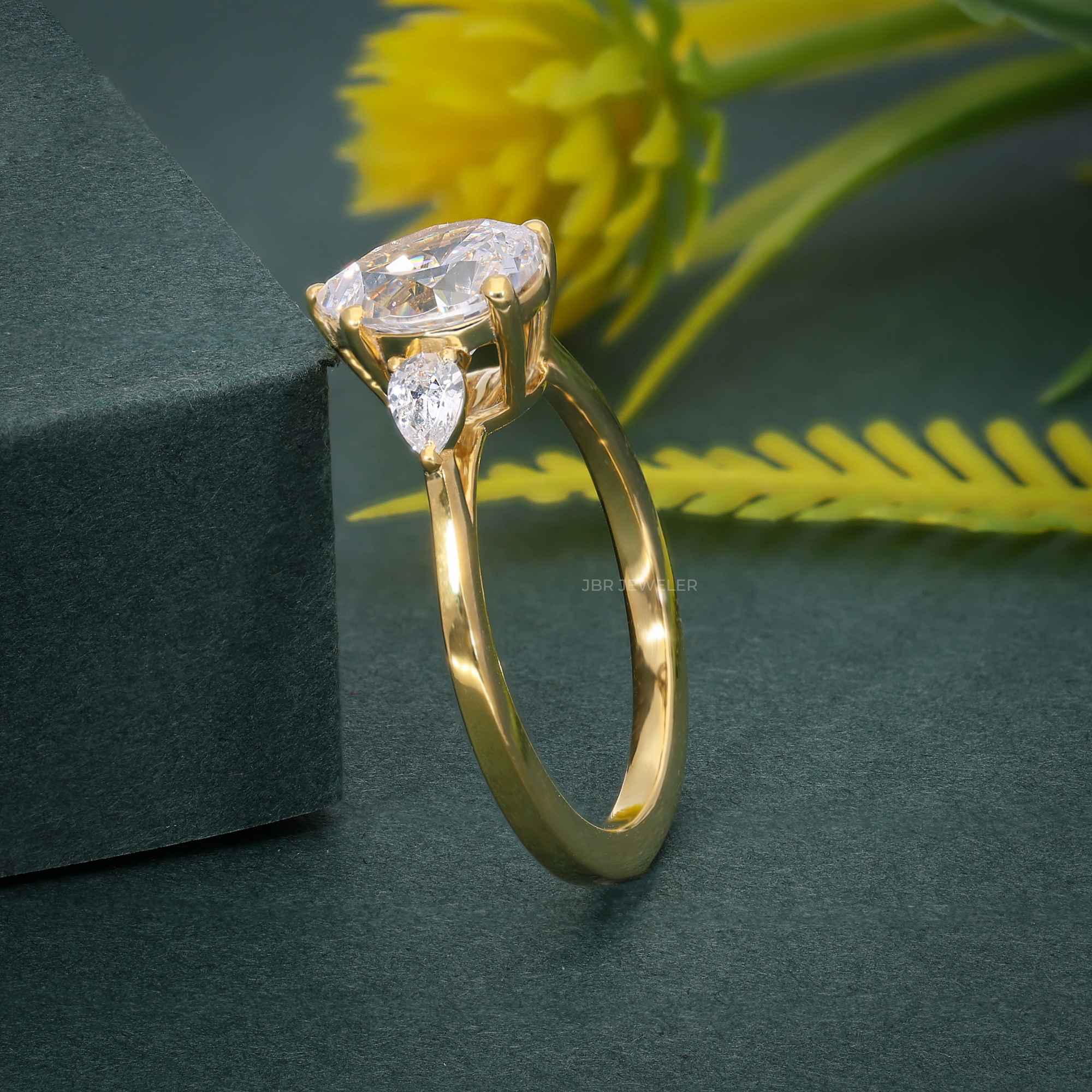 Three Stone Pear Moissanite Engagement Ring With Pear Side Stone - JBR Jeweler