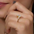 Three Stone Pear Cut Lab Gown Diamond Ring With Pear Side Stone - JBR Jeweler